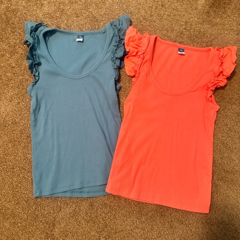 Old Navy Ruffled Sleeve Tank Tops - Blue and Coral